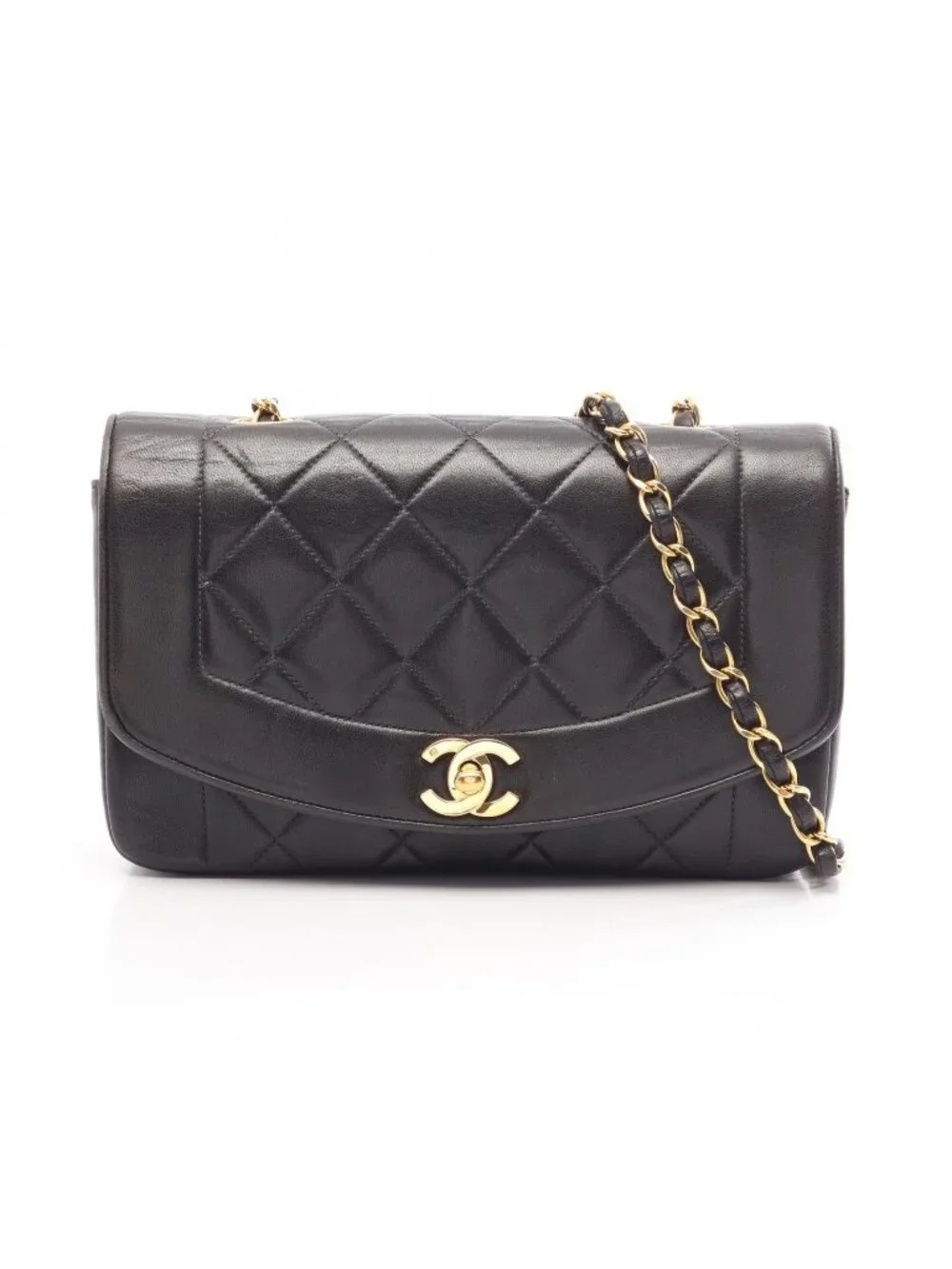 Chanel Shoulder Bag Quilted Diana Flap Black Lambskin Chain